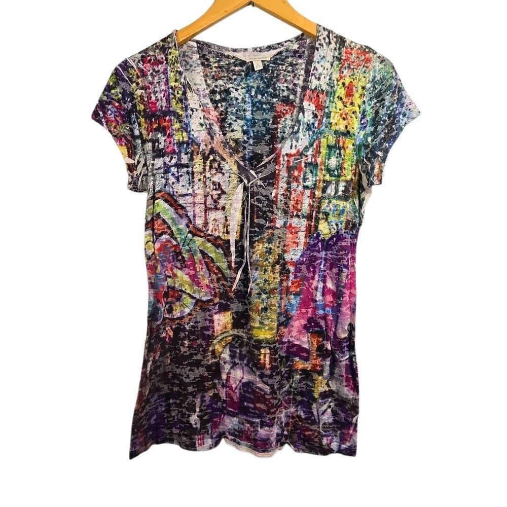 Maurices Multicolor Abstract V‑Neck Short Sleeve Tee